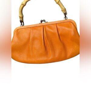 Fossil 1954 RARE FIND Statement Orange with BAMBOO HANDLE and KISS LOCK🔥